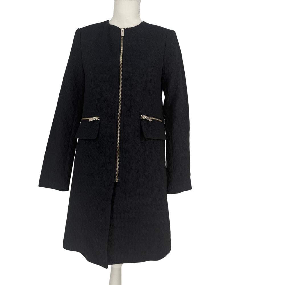 HM Black Textured Zip Up Coat Jacket Gold Hardware Classic